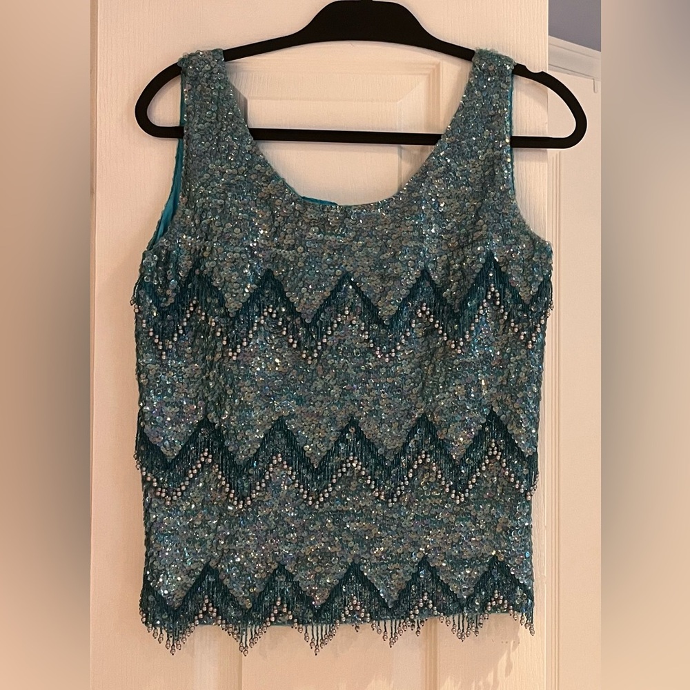 Elegant Teal Beaded Women's Top